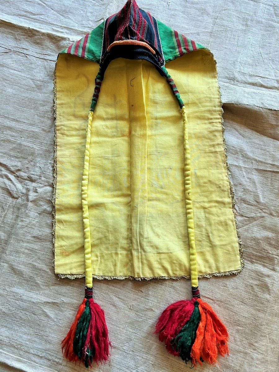 Berber Headdress In Silk Ribbon And Golden Blade Embroidery - South Tunisia Circa 1950-photo-2