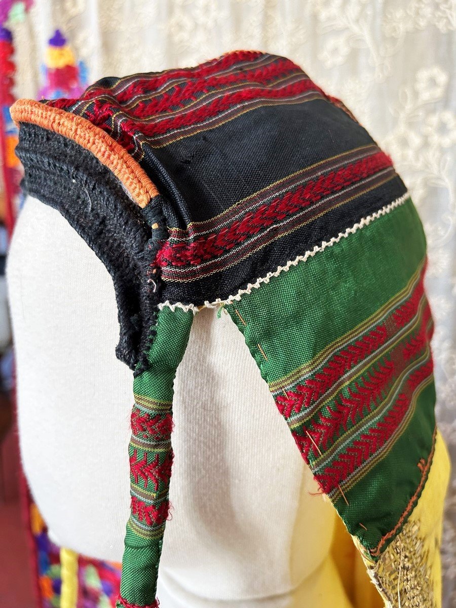 Berber Headdress In Silk Ribbon And Golden Blade Embroidery - South Tunisia Circa 1950-photo-7