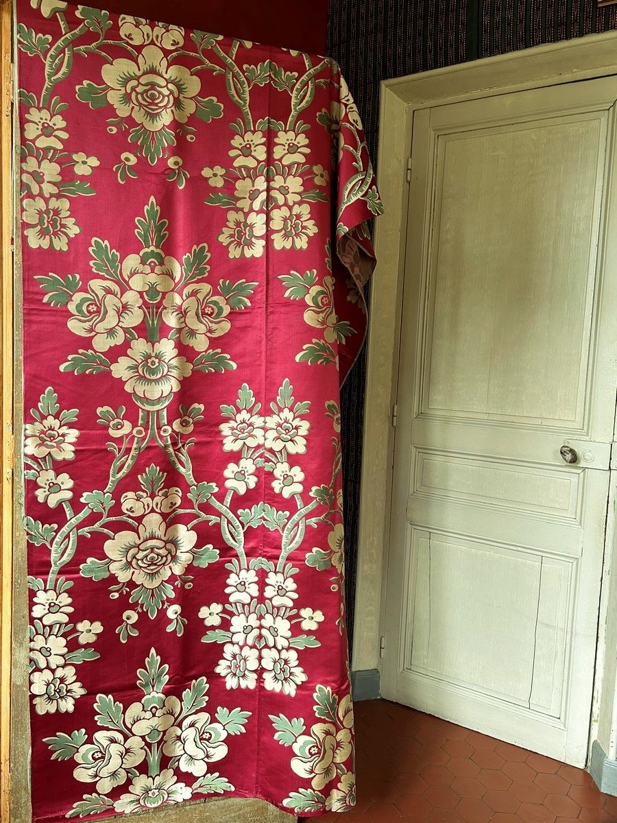 Grand Panneau En Lampas Fond Satin Cerise à Grand Décor - Europe Circa 1750-photo-7