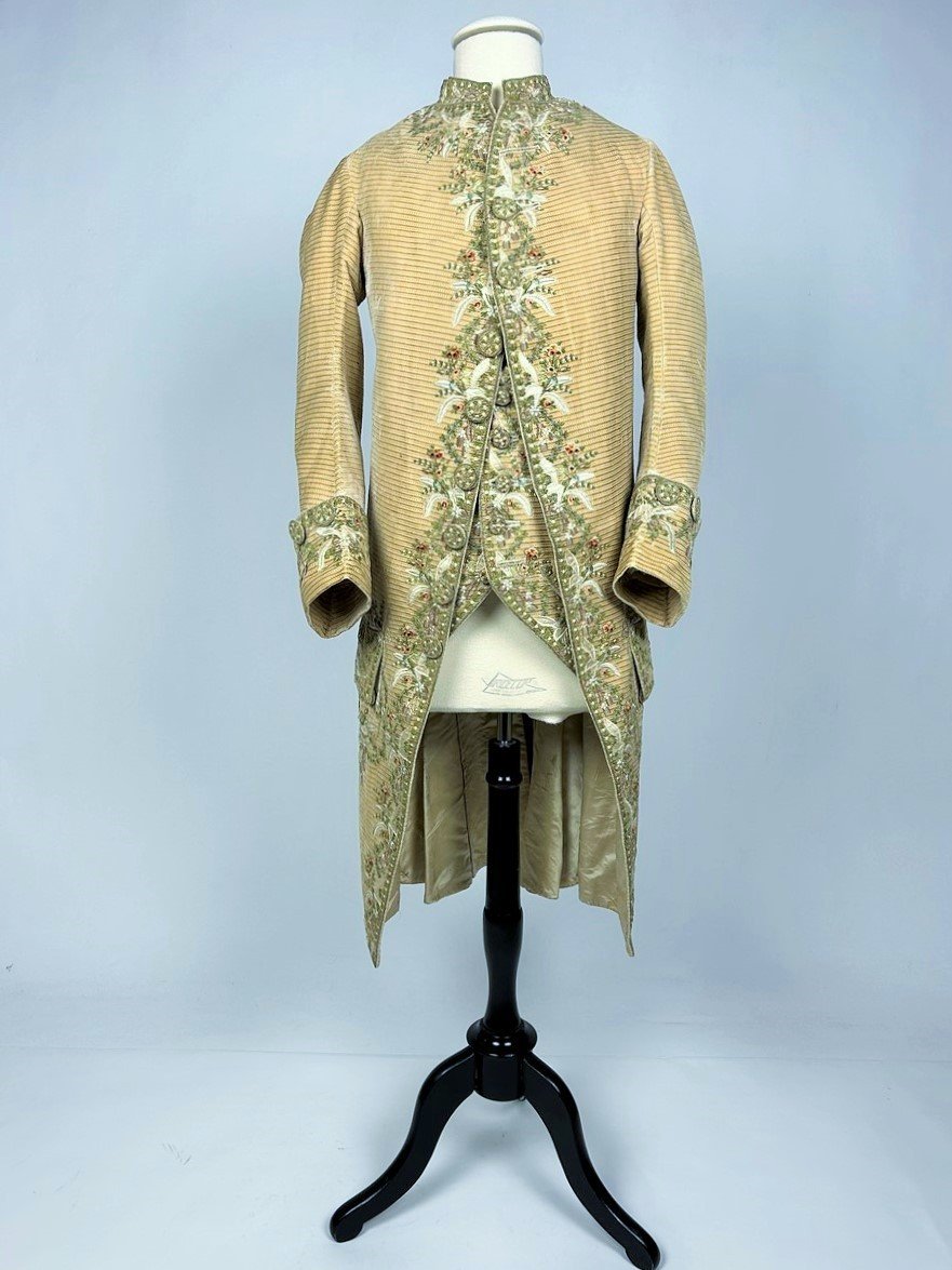 Court Suit And Waistcoat In Embroidered Miniature Velvet And Painted Cannetilles - Europe Circa 1780-photo-4