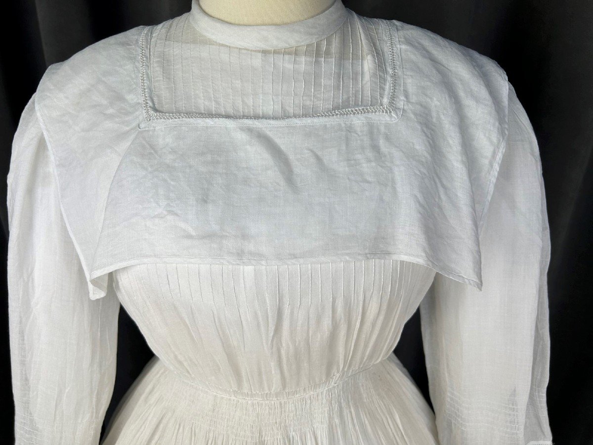 Robe De Promenade à Crinoline En Mousseline De Coton Et Plis Religieuses Circa 1855-photo-3