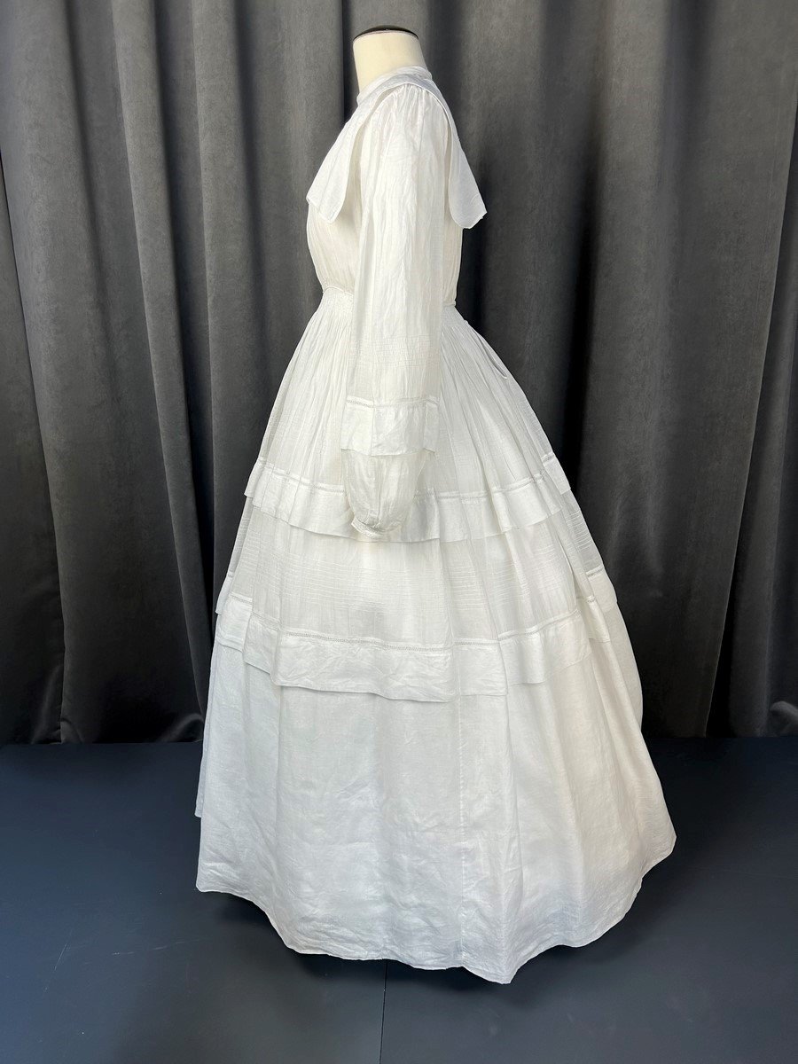 Robe De Promenade à Crinoline En Mousseline De Coton Et Plis Religieuses Circa 1855-photo-4