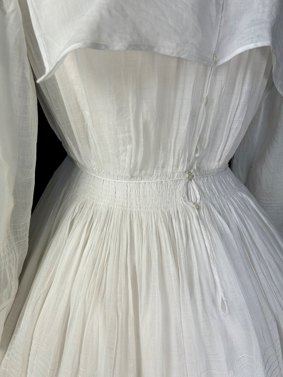 Robe De Promenade à Crinoline En Mousseline De Coton Et Plis Religieuses Circa 1855-photo-5