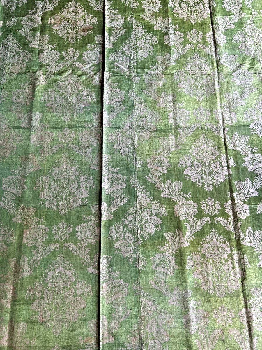 Silk Lampas Green-yellow Marbled Satin Background - Lyon Or Tours Circa 1770-photo-4