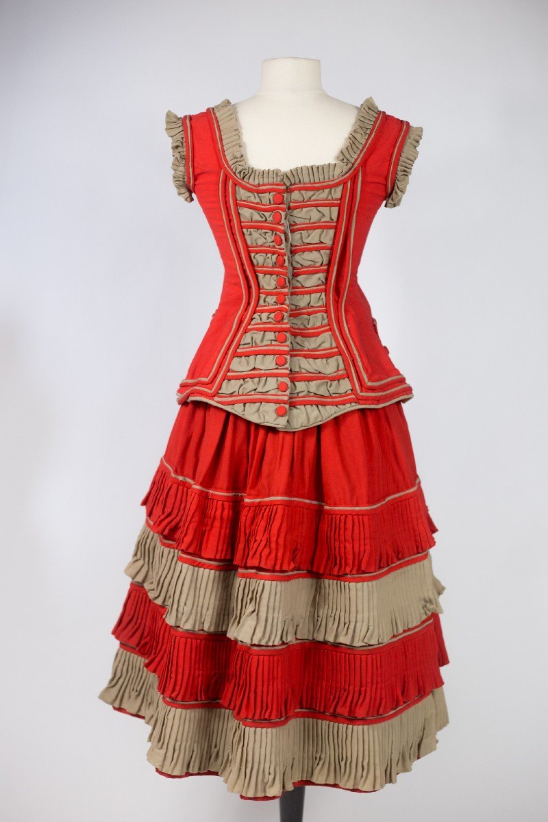 Robe De Cirque Ou De Commémoration En étamine De Laine Rouge écarlate - Etats-unis Circa 1890-photo-2