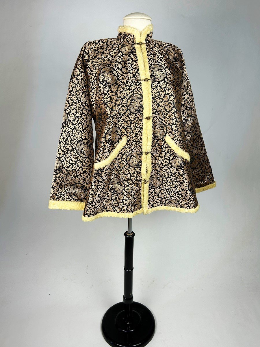 Veste Tunique En Lampas De Soie Et Fourrure d'Agneau Frisé - Chine Circa 1930-photo-2