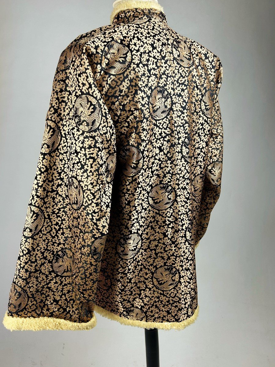 Veste Tunique En Lampas De Soie Et Fourrure d'Agneau Frisé - Chine Circa 1930-photo-3