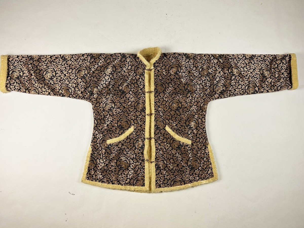 Veste Tunique En Lampas De Soie Et Fourrure d'Agneau Frisé - Chine Circa 1930-photo-5