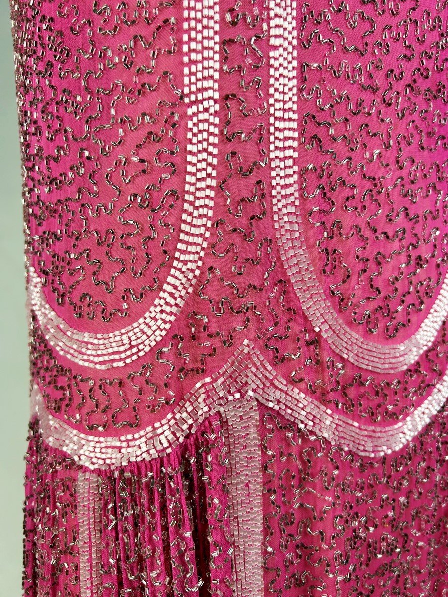 Fuschia Charleston Ball Dress In Glass Bead Embroidery Circa 1925-photo-1