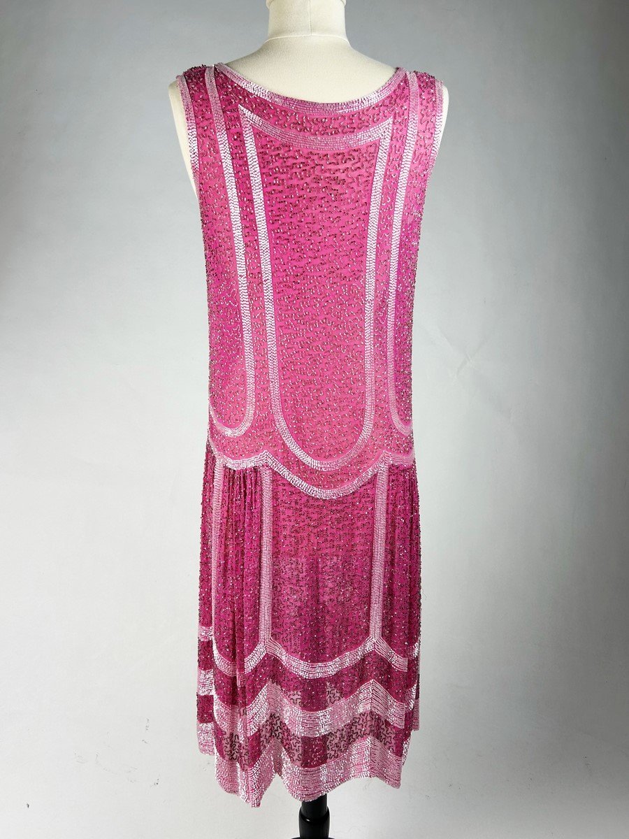 Fuschia Charleston Ball Dress In Glass Bead Embroidery Circa 1925-photo-3