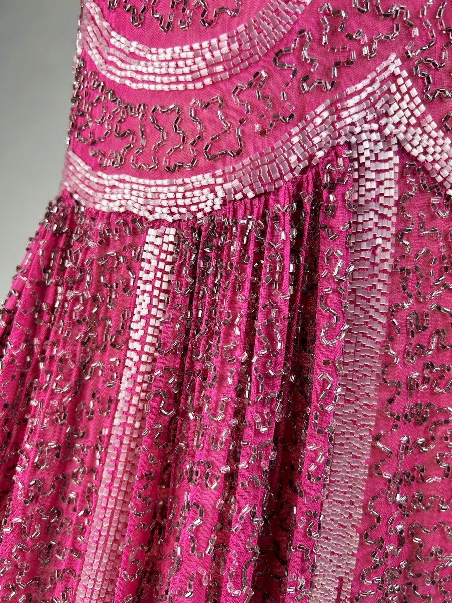 Fuschia Charleston Ball Dress In Glass Bead Embroidery Circa 1925-photo-6