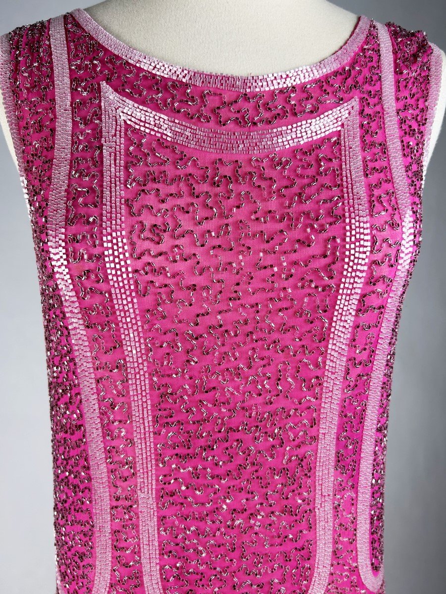 Fuschia Charleston Ball Dress In Glass Bead Embroidery Circa 1925-photo-7