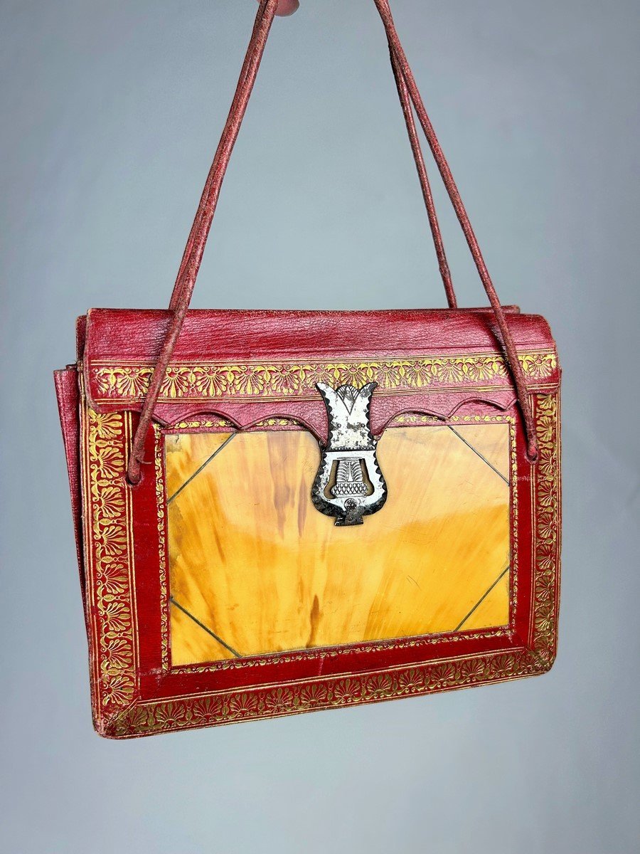 A Precious Reticule In Red Morocco With Tortoise Shell Marquetry - England Dated 1836-photo-2