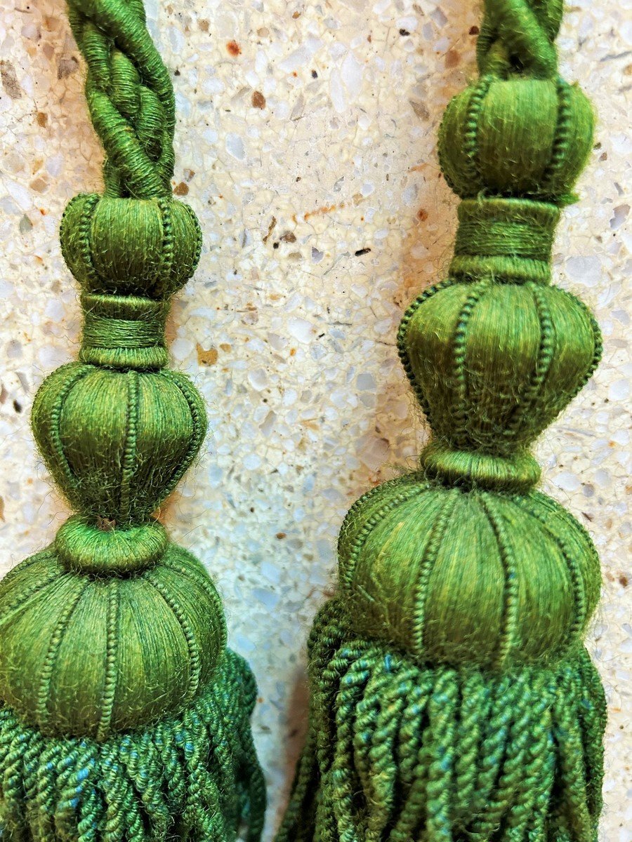 Six Pairs Of Embraces In Green Wool Trimmings - Second Empire Circa 1860-photo-5