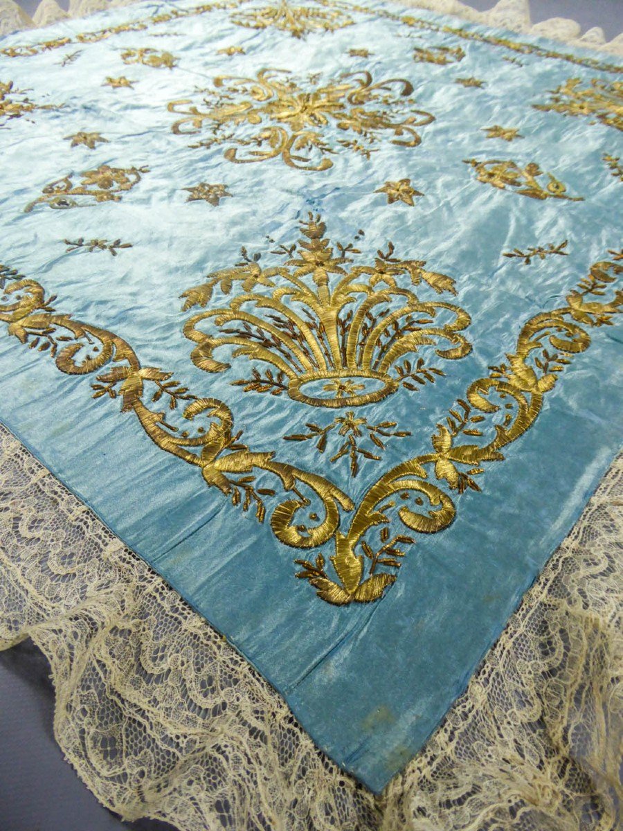 Sky Blue Satin Embroidered With Gold Thread, Top Of Chest - Ottoman Empire Late 19th Century-photo-1