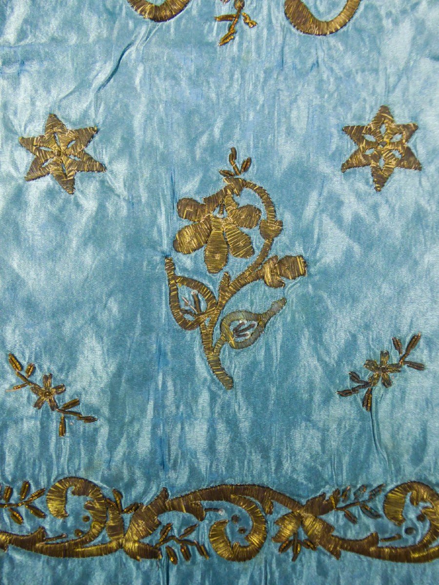 Sky Blue Satin Embroidered With Gold Thread, Top Of Chest - Ottoman Empire Late 19th Century-photo-2