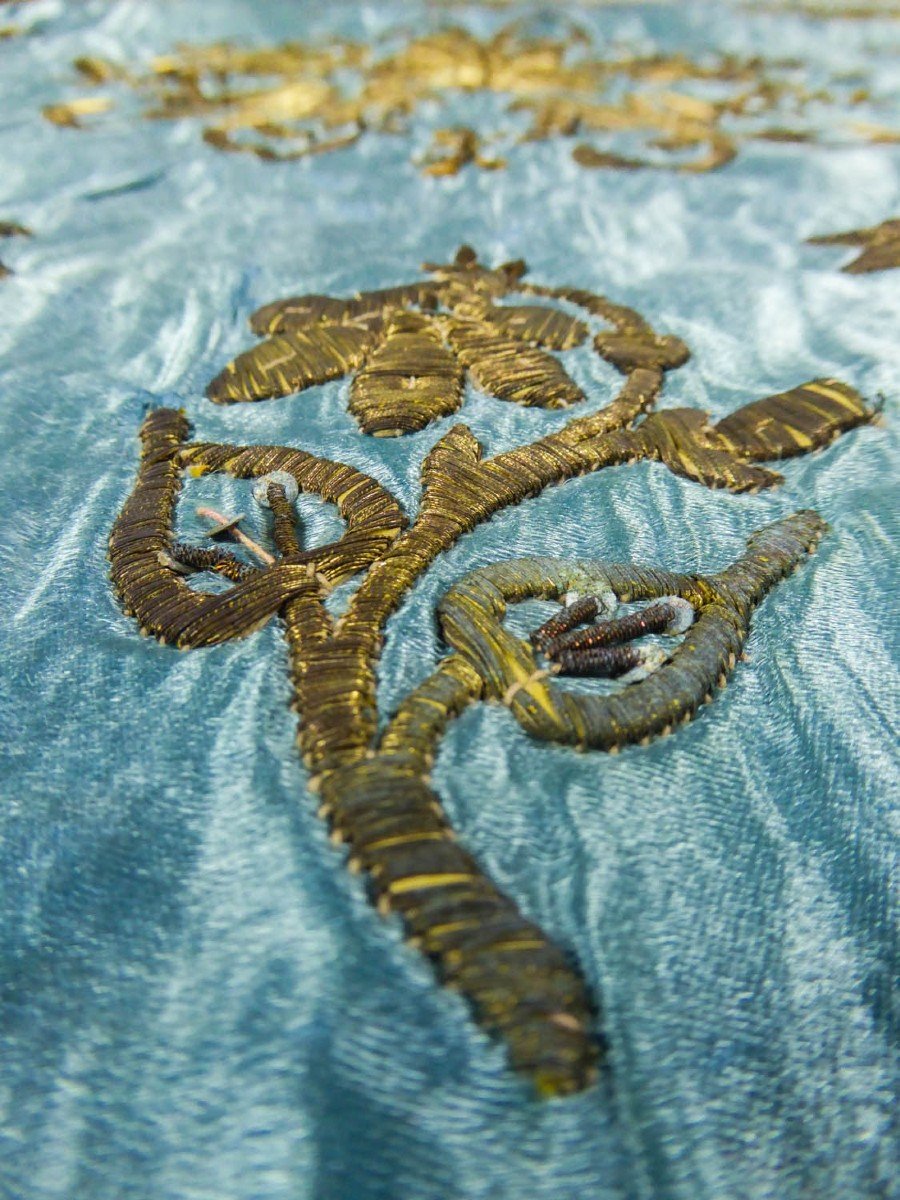 Sky Blue Satin Embroidered With Gold Thread, Top Of Chest - Ottoman Empire Late 19th Century-photo-8