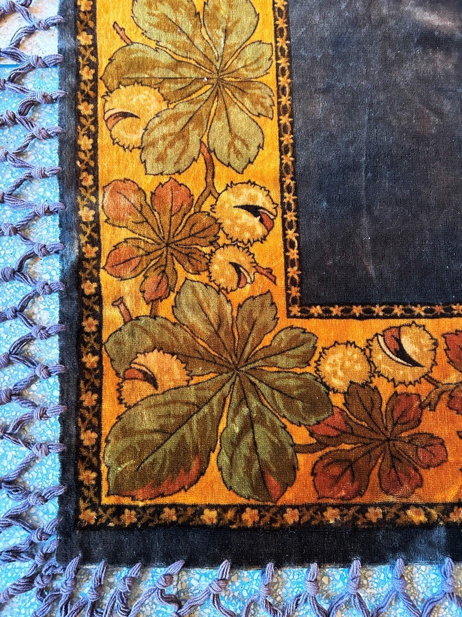 Art Nouveau Table Mat In Ink Velvet With Chestnut Bugs - France Circa 1900-photo-3