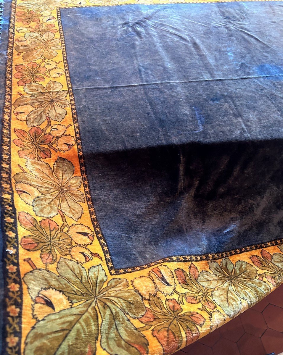 Art Nouveau Table Mat In Ink Velvet With Chestnut Bugs - France Circa 1900-photo-1