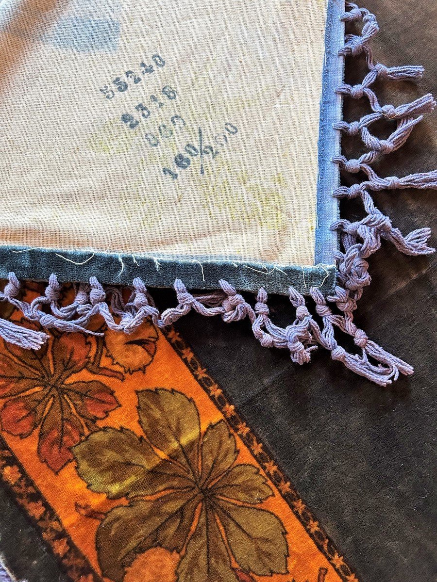 Art Nouveau Table Mat In Ink Velvet With Chestnut Bugs - France Circa 1900-photo-2