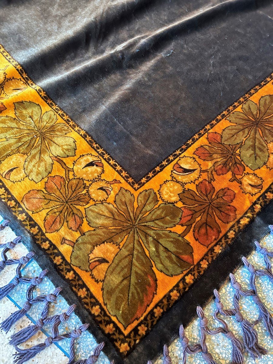 Art Nouveau Table Mat In Ink Velvet With Chestnut Bugs - France Circa 1900-photo-3