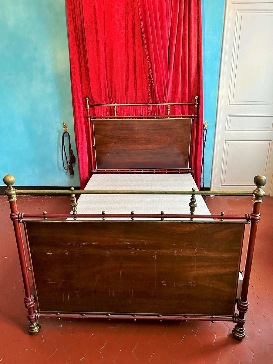 Elegant Napoleon III Bed In Painted Iron, Brass And Wood - Late 19th Century-photo-2