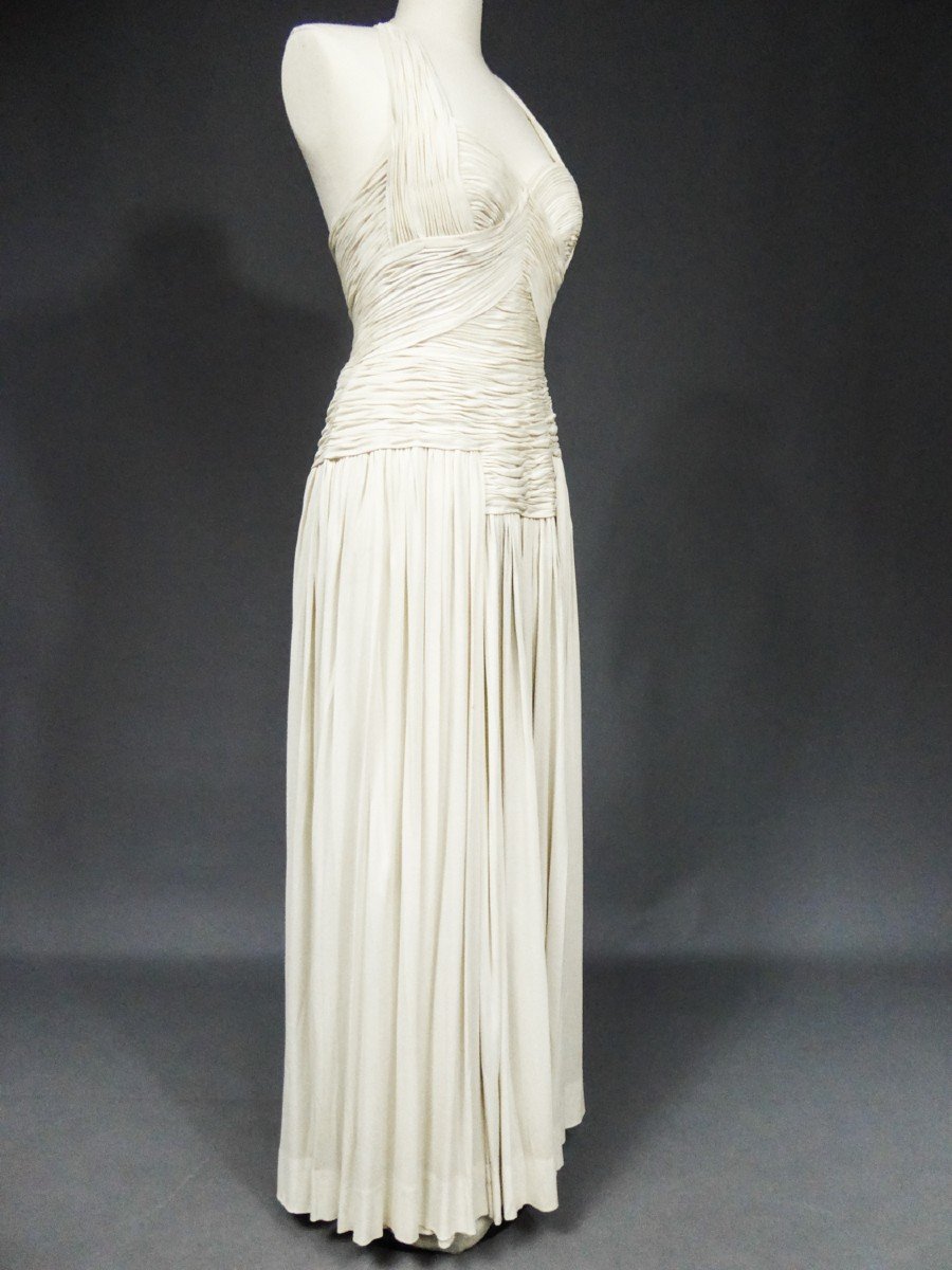 Carven Haute Couture Evening Dress In Pleated Jersey Circa 1950-photo-4