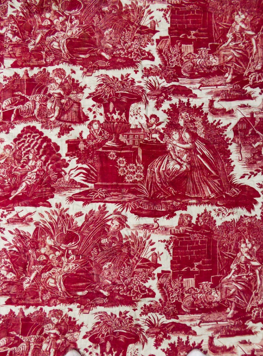 Duchess Bedspread Toile De Beautiran "the Art Of Loving Or The Pleasant Lesson" Circa 1820-photo-2