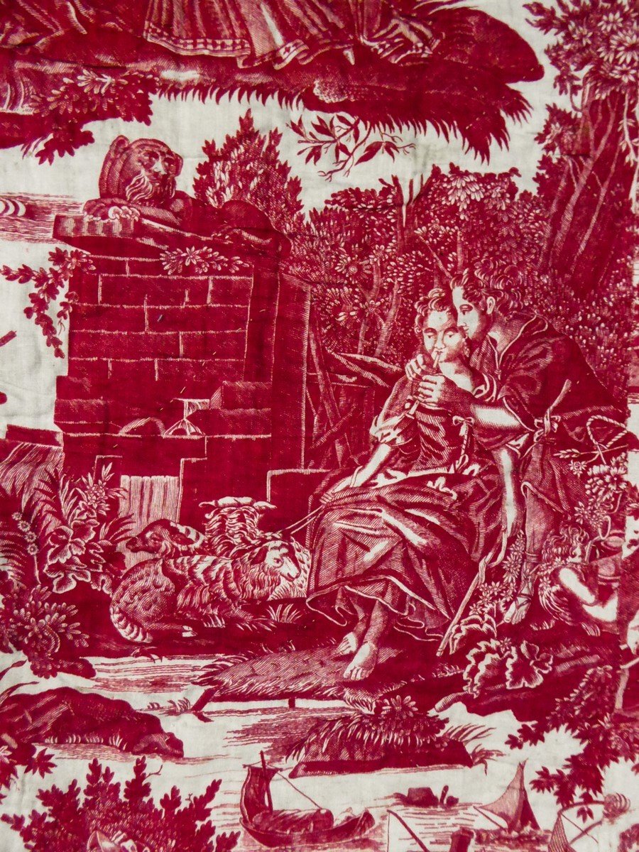 Couvre-lit à La Duchesse Toile De Beautiran "l'art d'Aimer Ou l'Agréable Leçon" Circa 1820-photo-2