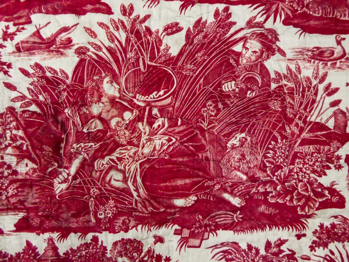 Couvre-lit à La Duchesse Toile De Beautiran "l'art d'Aimer Ou l'Agréable Leçon" Circa 1820-photo-3