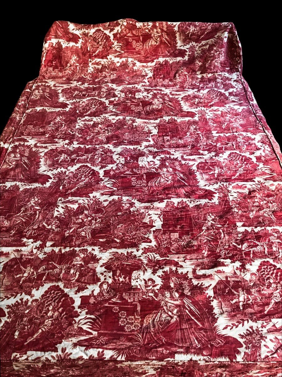 Duchess Bedspread Toile De Beautiran "the Art Of Loving Or The Pleasant Lesson" Circa 1820-photo-5