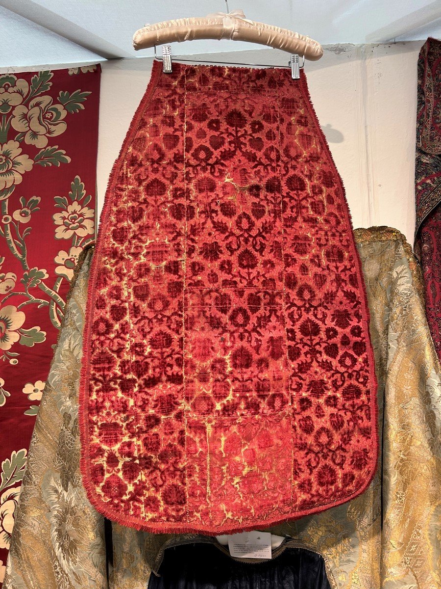 Devant De Chasuble Renaissance En Velours Ciselé Rouge Cramoisi - Italie XVIe Siècle-photo-2