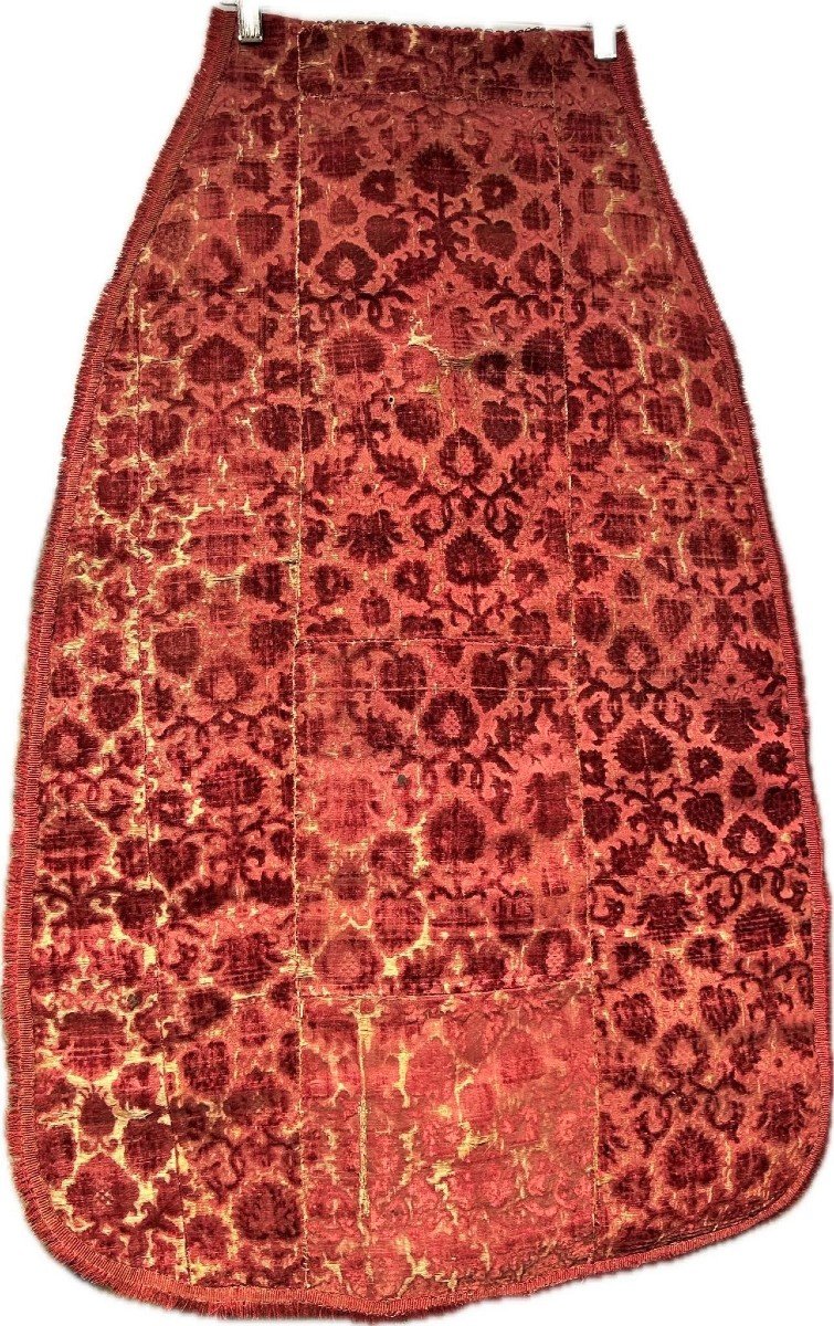 Devant De Chasuble Renaissance En Velours Ciselé Rouge Cramoisi - Italie XVIe Siècle