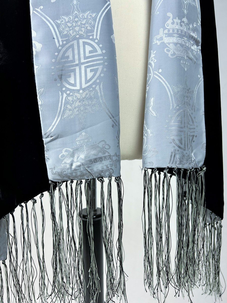 Long Art Deco Scarf In Velvet And Chinese Damask - France Circa 1930-photo-4