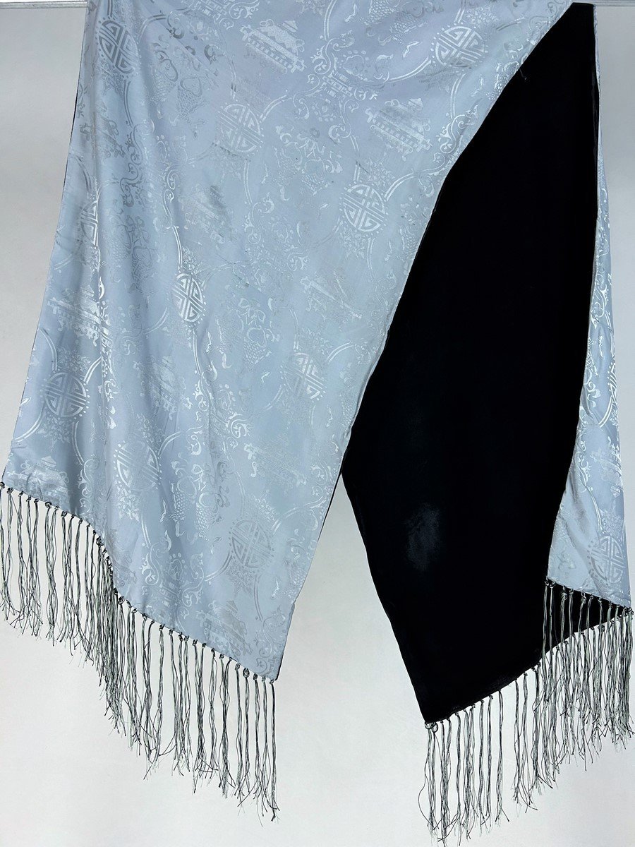Long Art Deco Scarf In Velvet And Chinese Damask - France Circa 1930-photo-6