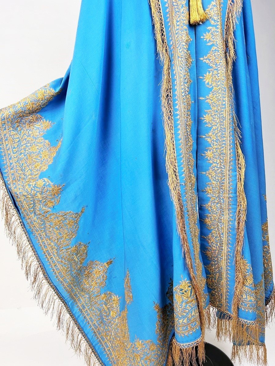 Visit In Blue Stamen Embroidered With Gold Zari - India For The European Market Circa 1870-photo-2