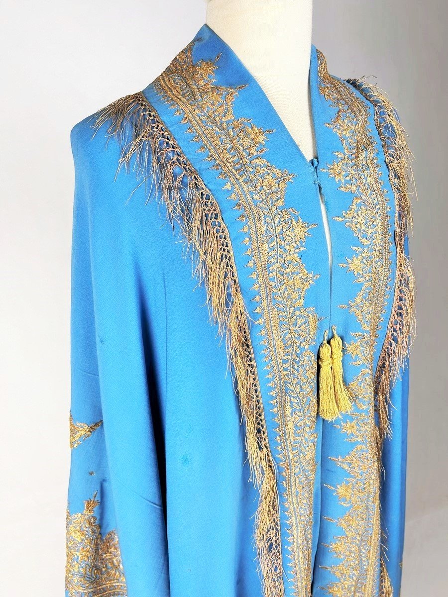 Visit In Blue Stamen Embroidered With Gold Zari - India For The European Market Circa 1870-photo-3