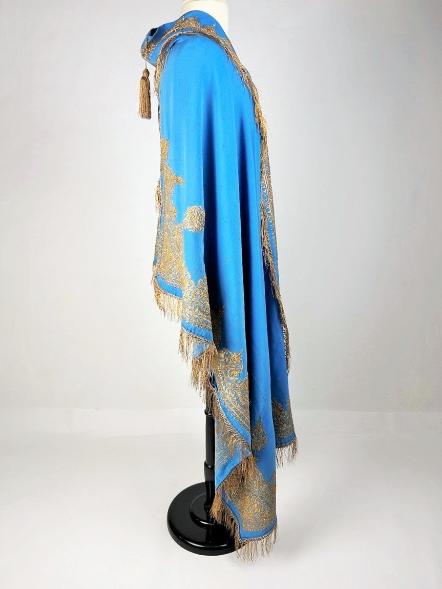 Visit In Blue Stamen Embroidered With Gold Zari - India For The European Market Circa 1870-photo-4