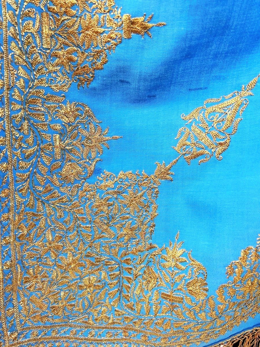 Visit In Blue Stamen Embroidered With Gold Zari - India For The European Market Circa 1870-photo-5