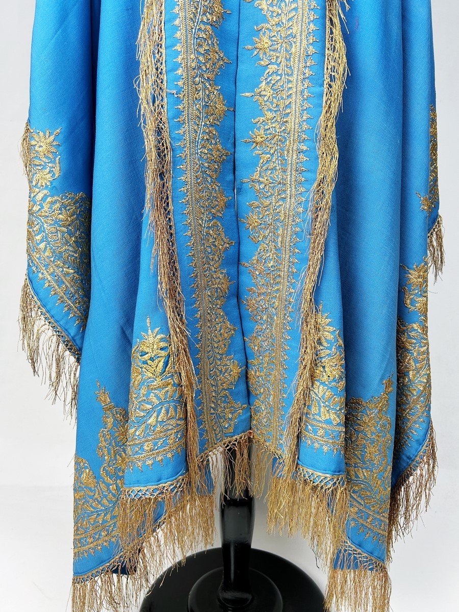 Visit In Blue Stamen Embroidered With Gold Zari - India For The European Market Circa 1870-photo-6