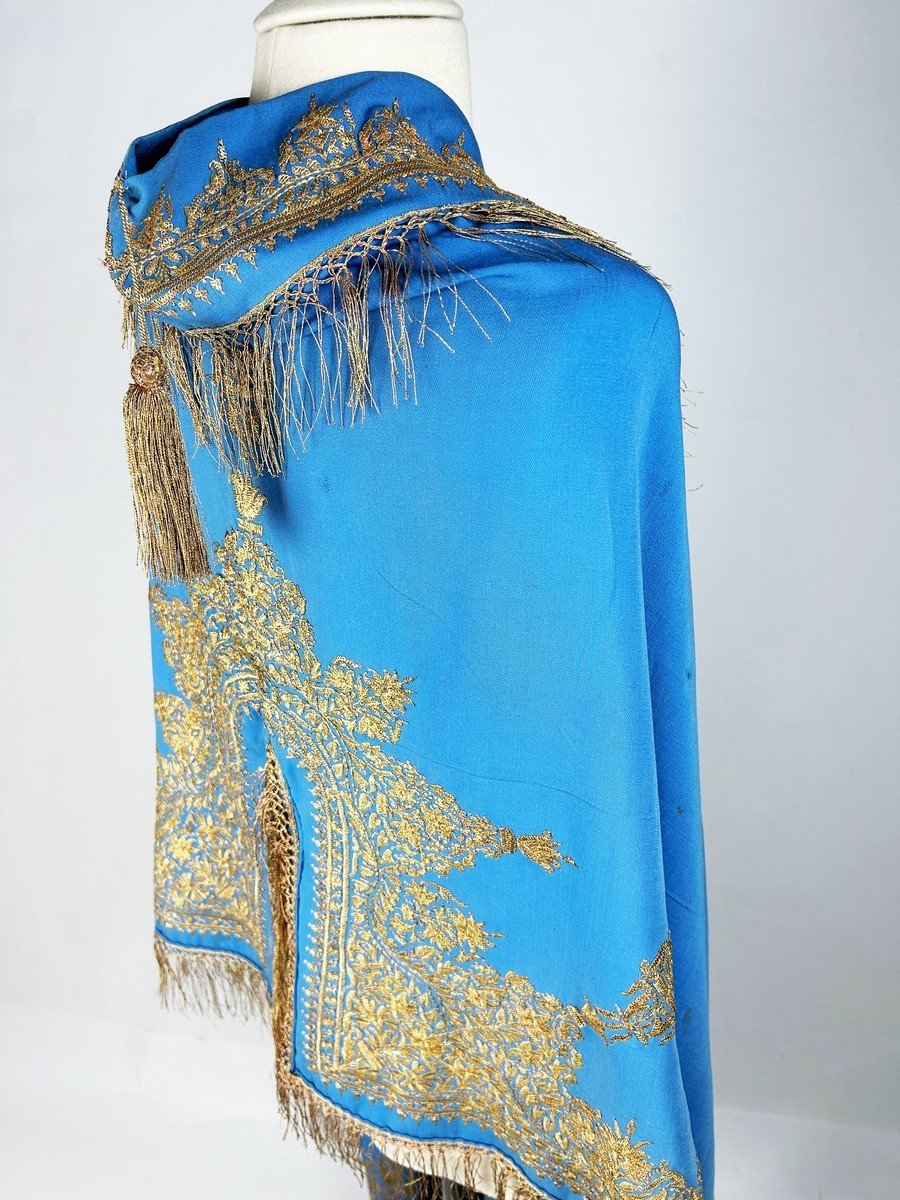 Visit In Blue Stamen Embroidered With Gold Zari - India For The European Market Circa 1870-photo-8