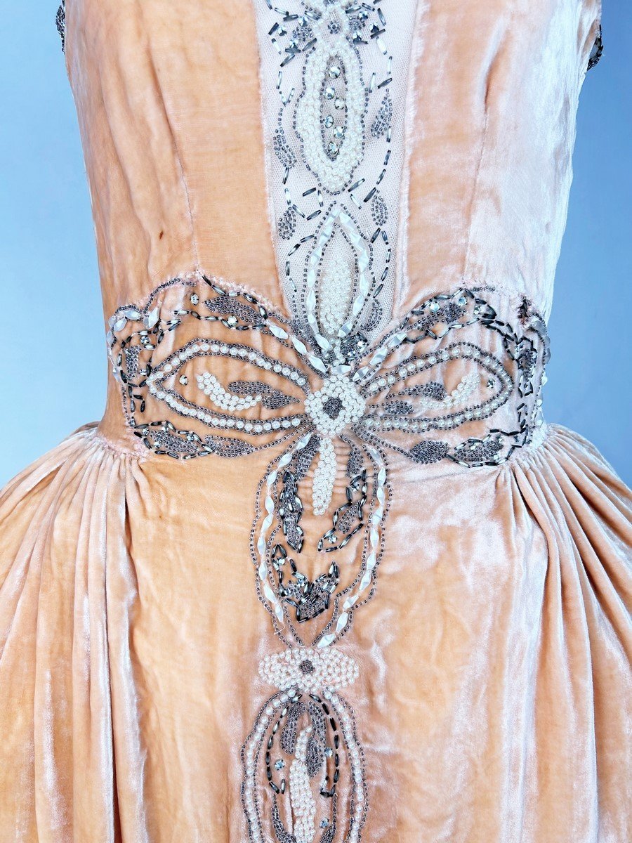  Peach Velvet Style Dress By Jeanne Lanvin Haute Couture - Ah 1924-1925 Collection-photo-1