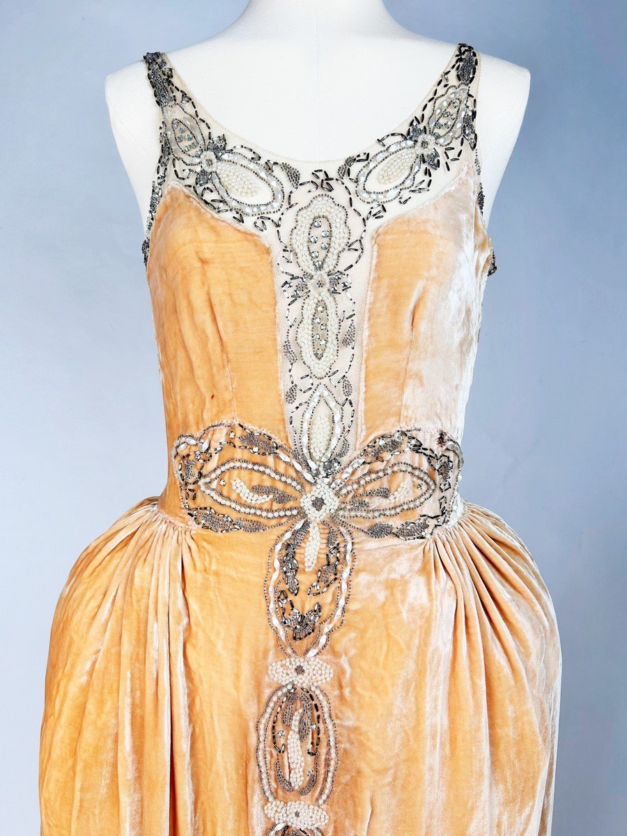  Peach Velvet Style Dress By Jeanne Lanvin Haute Couture - Ah 1924-1925 Collection-photo-2