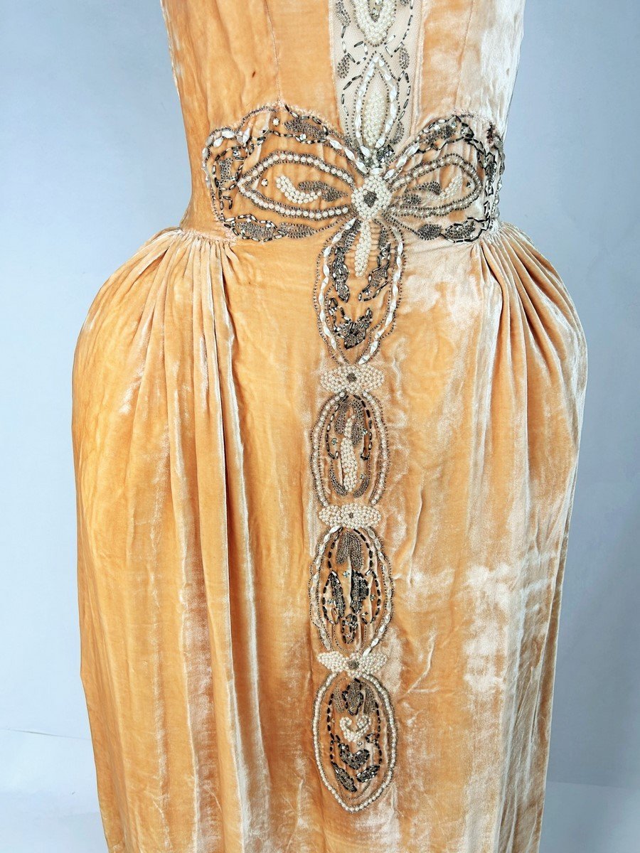  Peach Velvet Style Dress By Jeanne Lanvin Haute Couture - Ah 1924-1925 Collection-photo-3