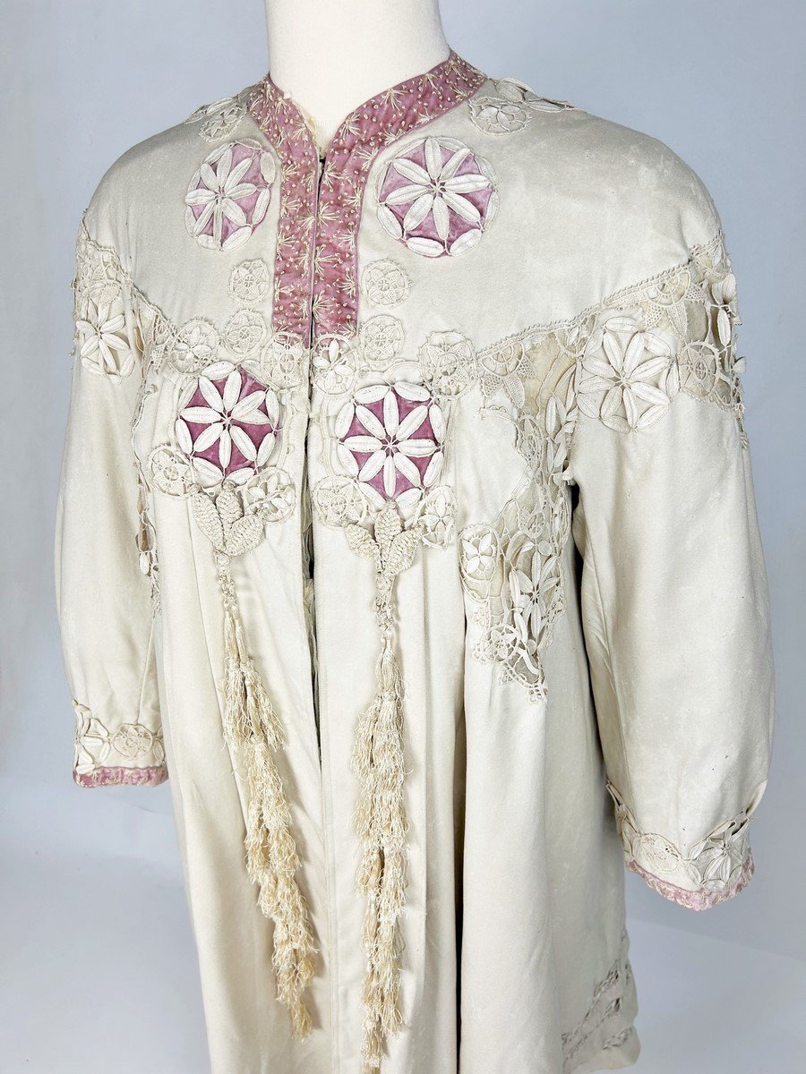 Evening Coat In Wool Felt Appliqued With Embroidery, Designer Chellier Paris Circa 1910-photo-2