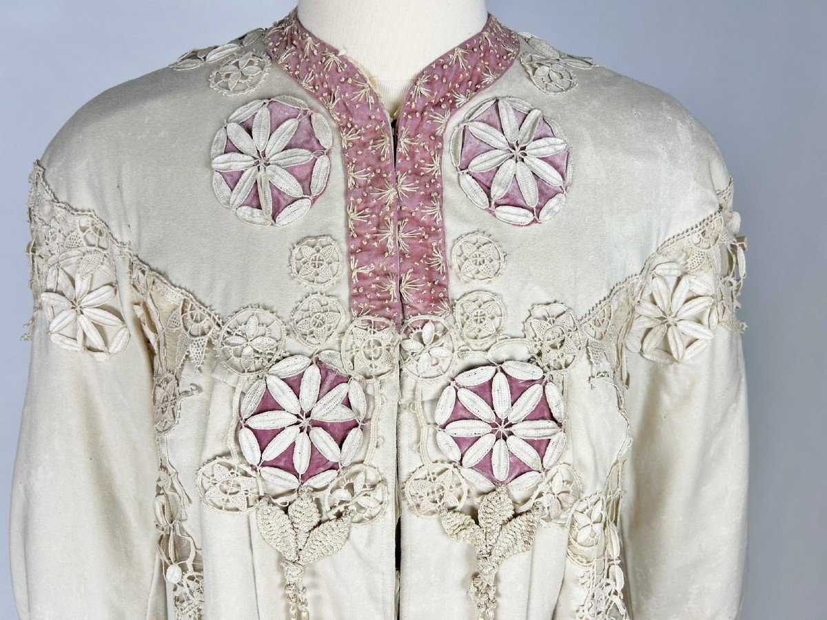 Evening Coat In Wool Felt Appliqued With Embroidery, Designer Chellier Paris Circa 1910-photo-2