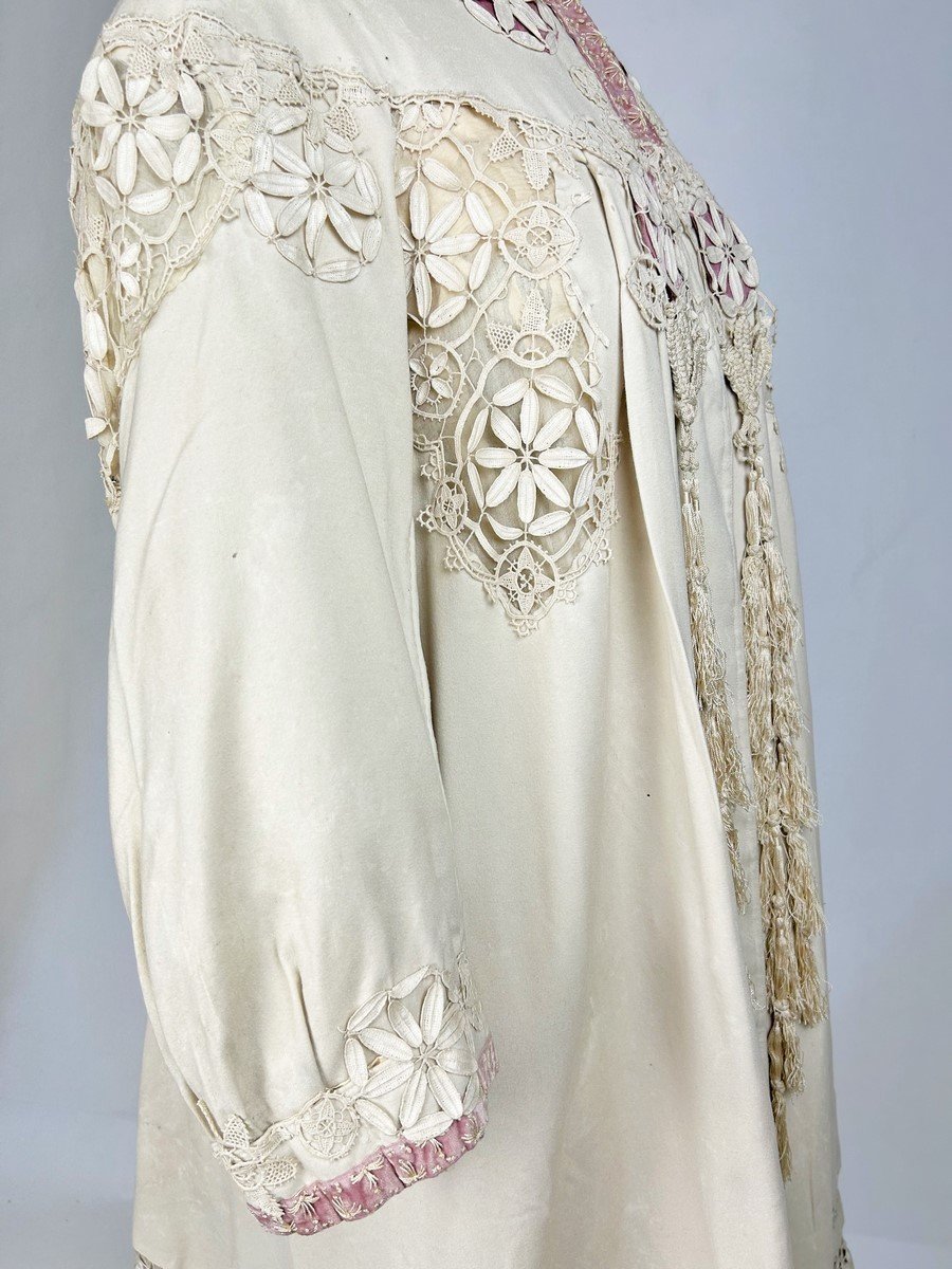 Manteau Pour Le Soir En Feutre De Laine Appliqué De Broderies, Griffé Chellier Paris Circa 1910-photo-4