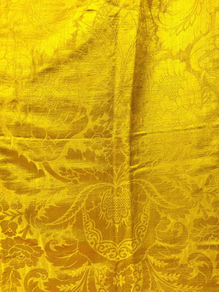 Pair Of Buttercup Yellow Damask Brocatelle Curtains - France Louis XV Period Circa 1740-photo-3