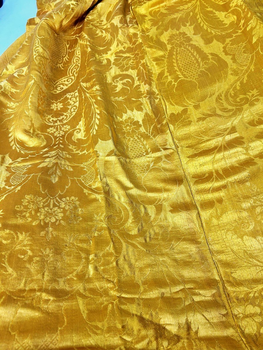 Pair Of Buttercup Yellow Damask Brocatelle Curtains - France Louis XV Period Circa 1740-photo-3