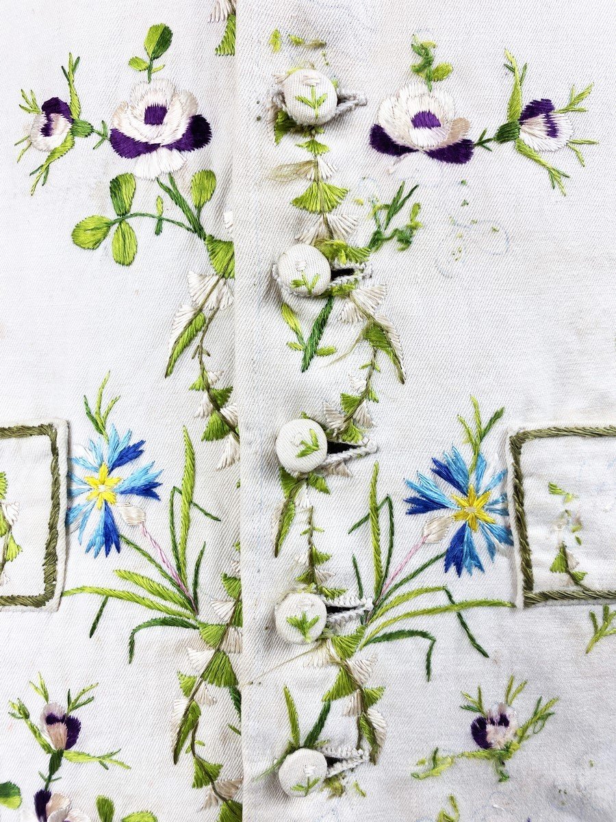 Summer Vest In Embroidered Wool Muslin, Directoire Period - France Circa 1800-photo-6